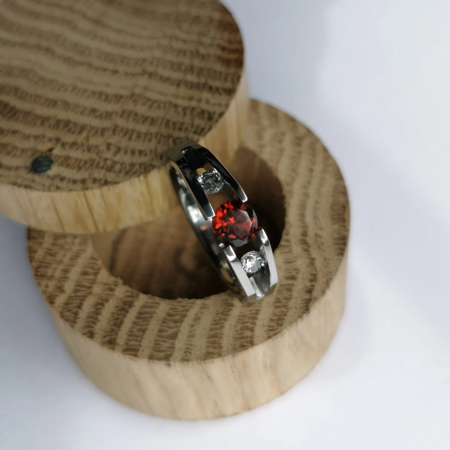 Unique Handmade Polished Titanium Tension Ring with Round Diamond Cut Stone Setting.