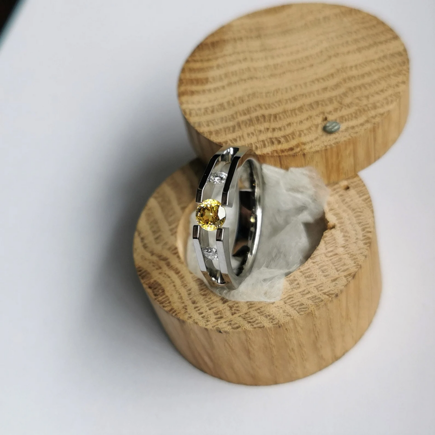 Unique Handmade Polished Titanium Tension Ring with Round Diamond Cut Stone Setting.