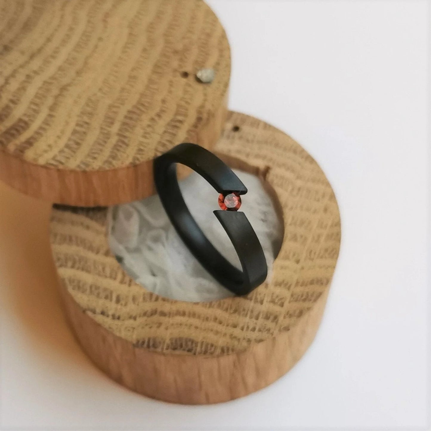 Unique Handmade Brushed Zirconium Tension Ring with Round Brilliant Cut Stone Setting.