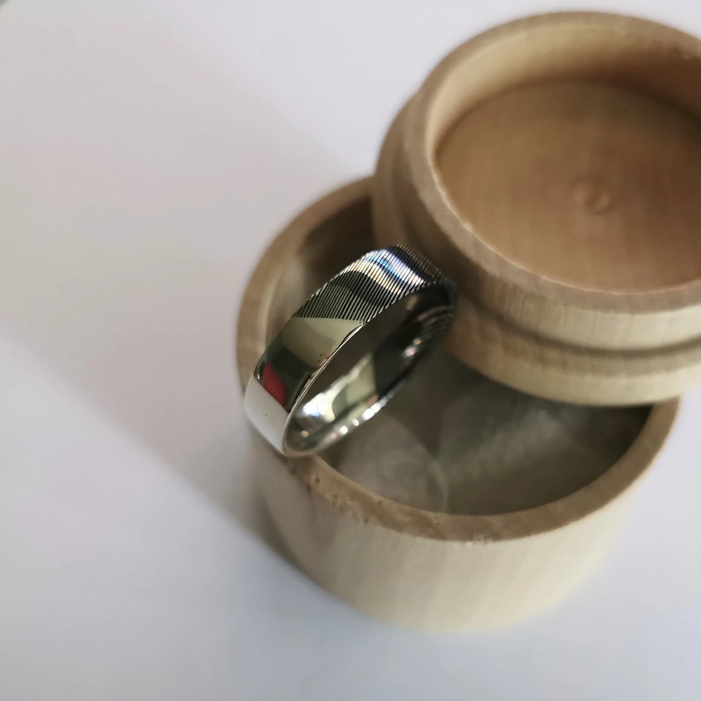 Unique Handmade Half and Half Band. Stainless Damascus Steel and Sterling Silver / Solid Gold Split Ring.