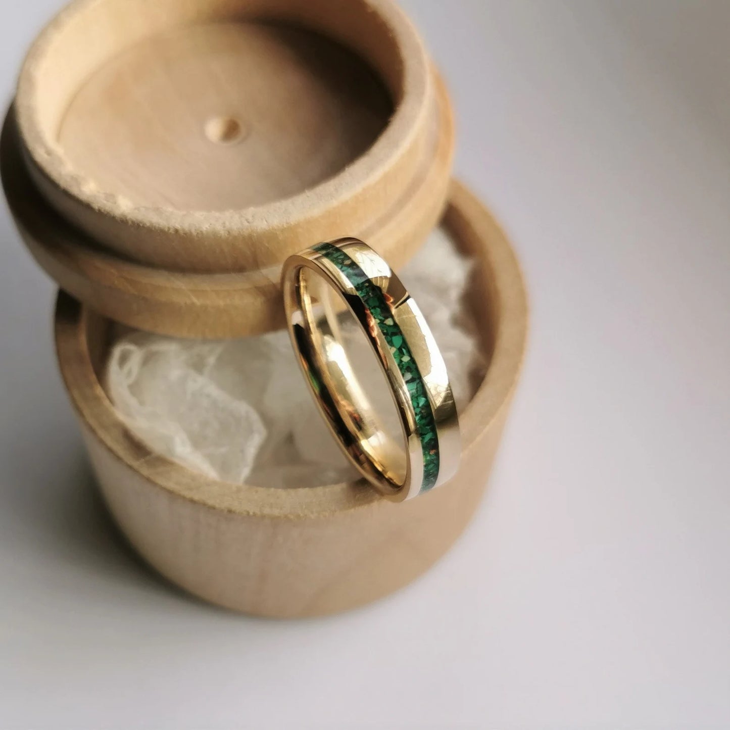 Handmade Solid Gold Band with Malachite and Aventurine Channel.