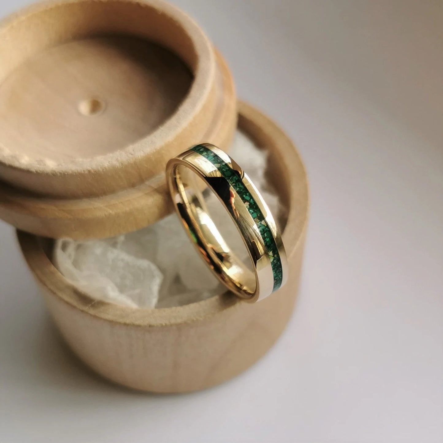 Handmade Solid Gold Band with Malachite and Aventurine Channel.