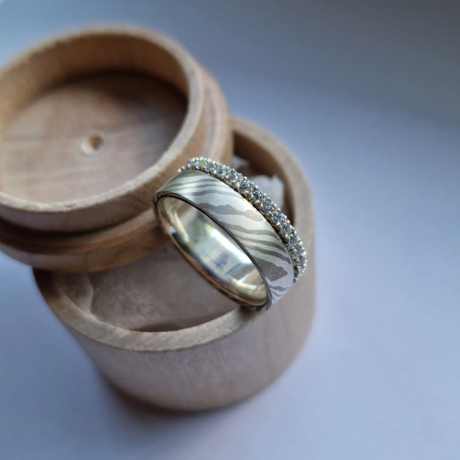 Handcrafted Shibuichi Ring with Silver Quandong orders Wood