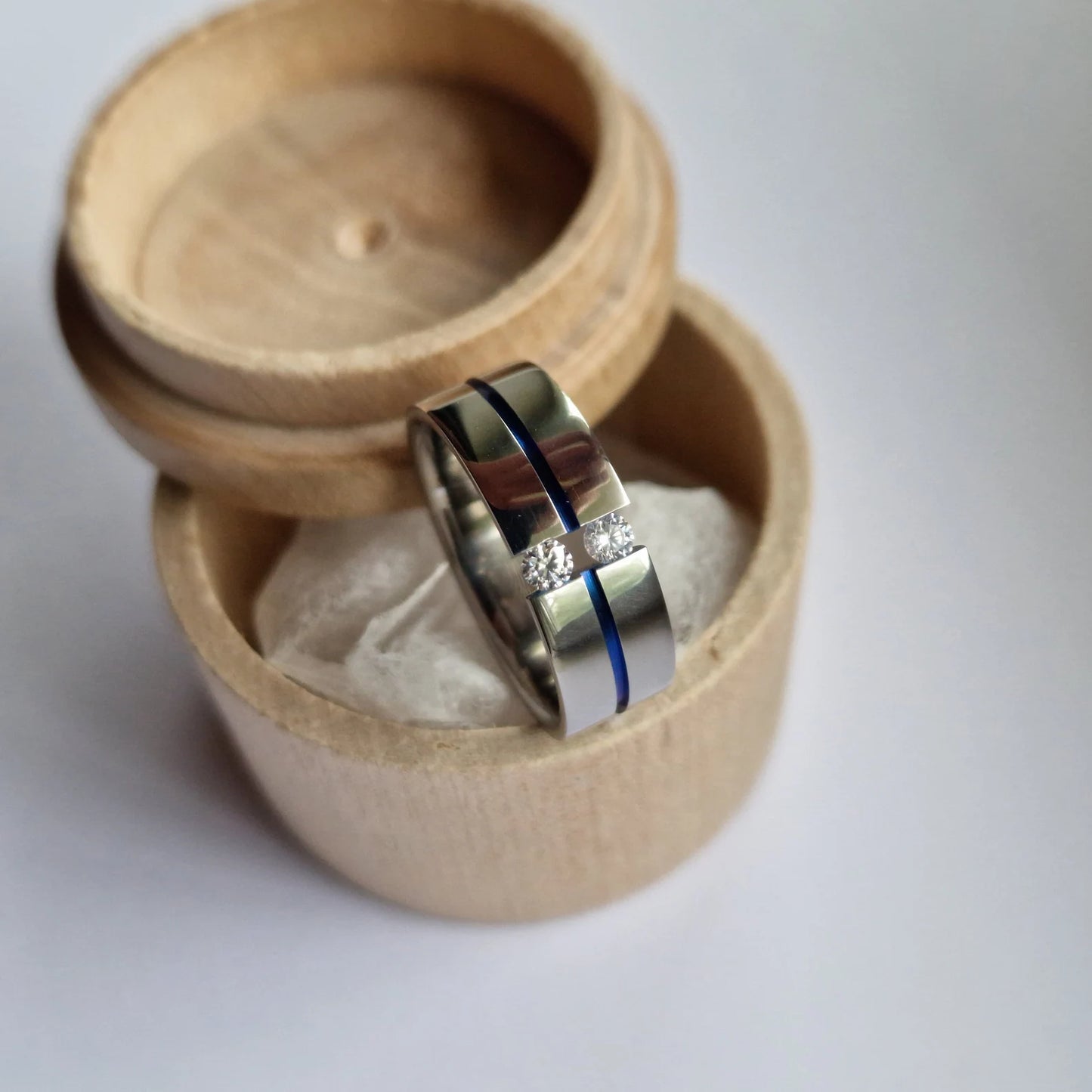 Unique Handmade Polished Titanium Tension Ring with Round Brilliant Cut Stone Setting.