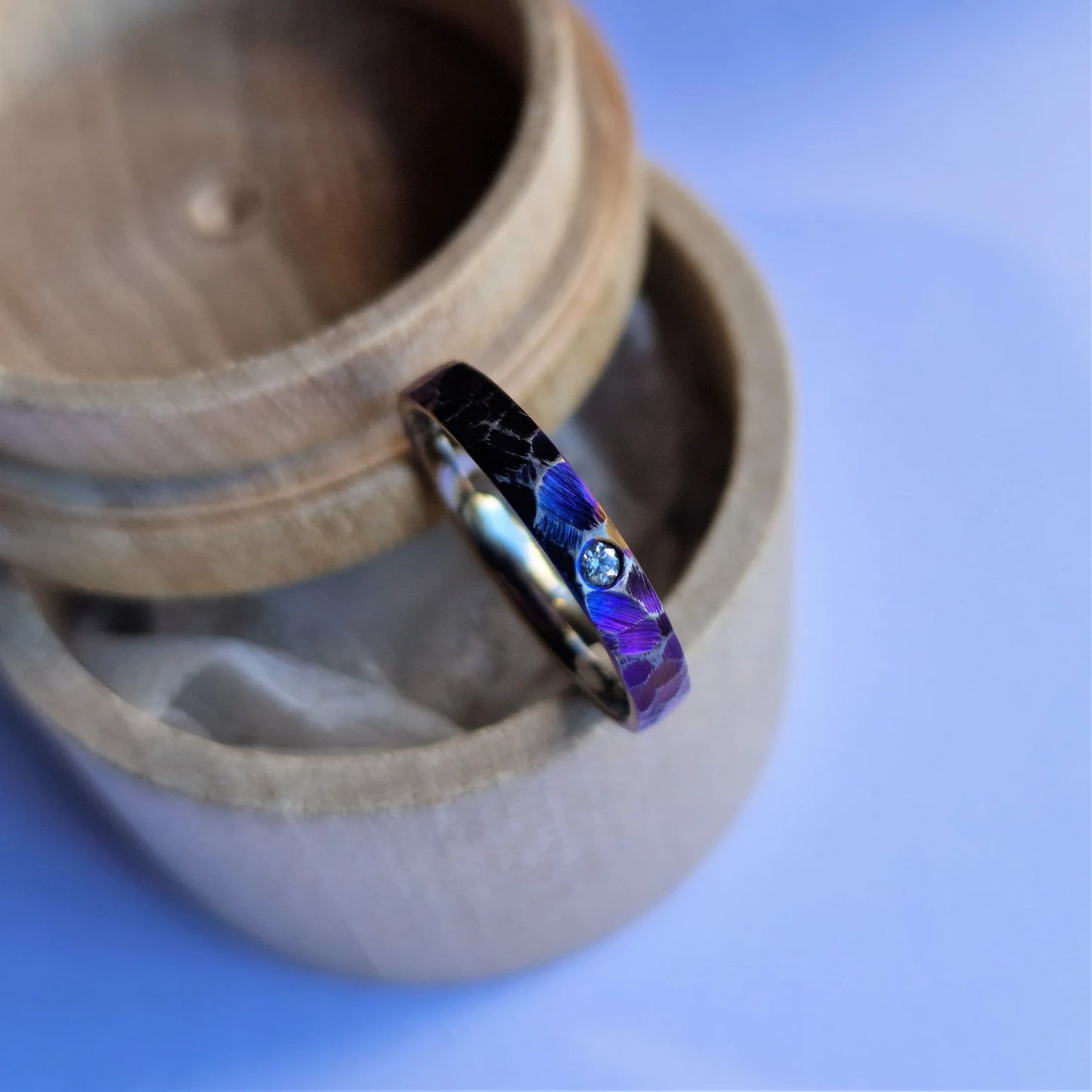 Flush Set Faceted Anodized Titanium Band. Minimalist Stacking Ring.