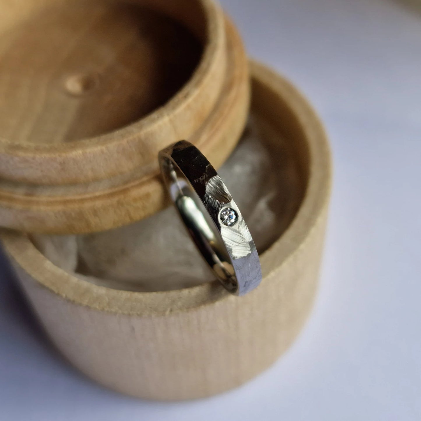 Flush Set Faceted Titanium Band. Minimalist Stacking Ring.