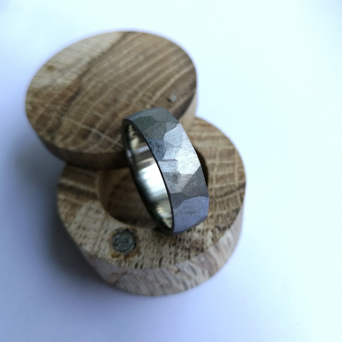 Handmade Rough Finish Faceted Titanium Ring.