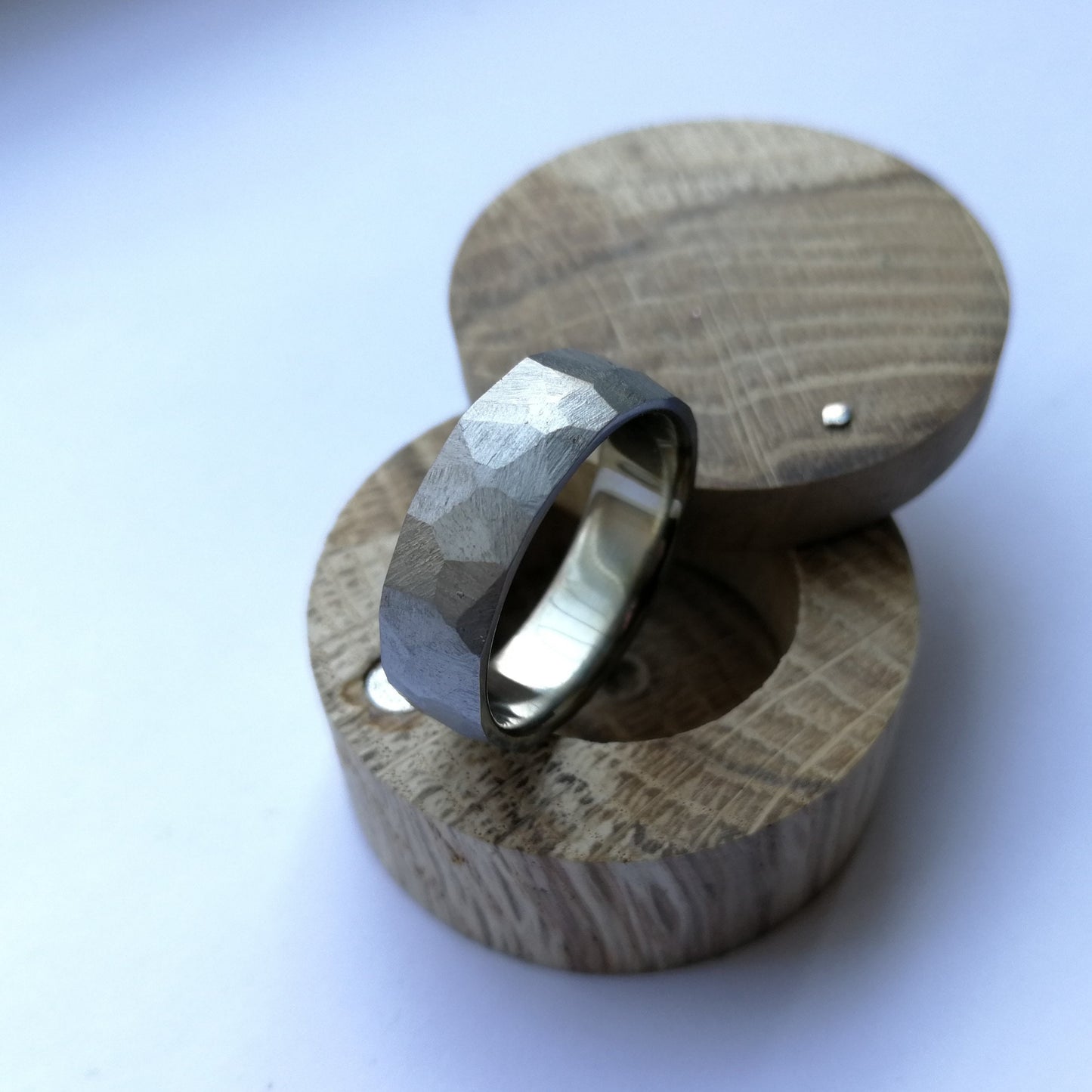 Handmade Rough Finish Faceted Titanium Ring.