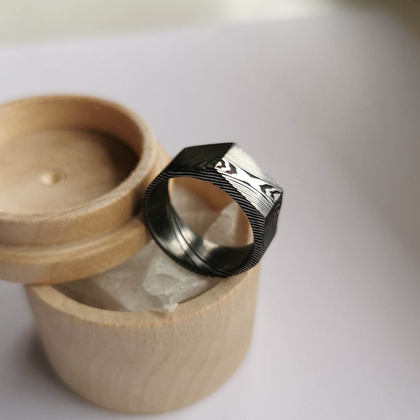 Stainless Damascus Steel Signet Style Ring.