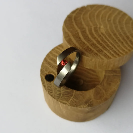 Unique Handmade Brushed Titanium Tension Ring with Brilliant Round Cut Gemstone Setting.