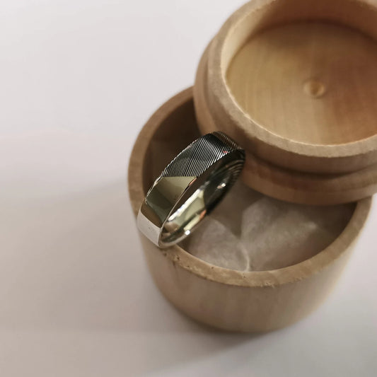 Unique Handmade Half and Half Band. Stainless Damascus Steel and Sterling Silver / Solid Gold Split Ring.