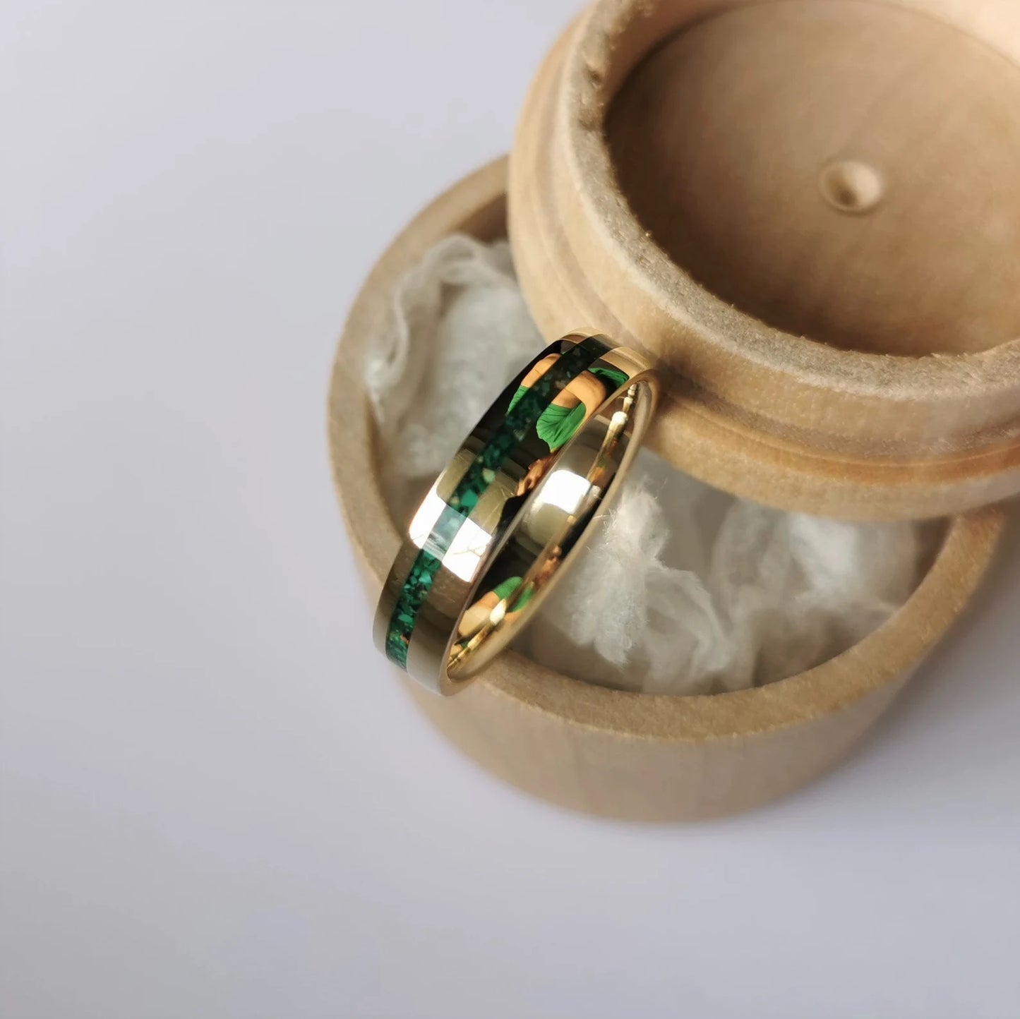 Handmade Solid Gold Band with Malachite and Aventurine Channel.