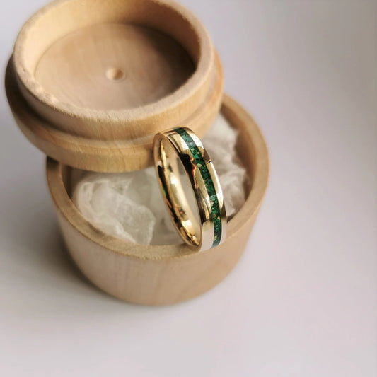 Handmade Solid Gold Band with Malachite and Aventurine Channel.