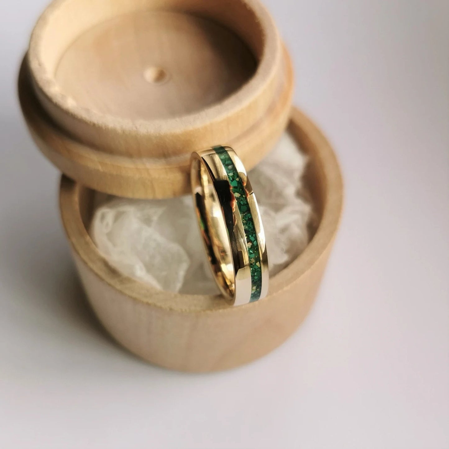 Handmade Solid Gold Band with Malachite and Aventurine Channel.
