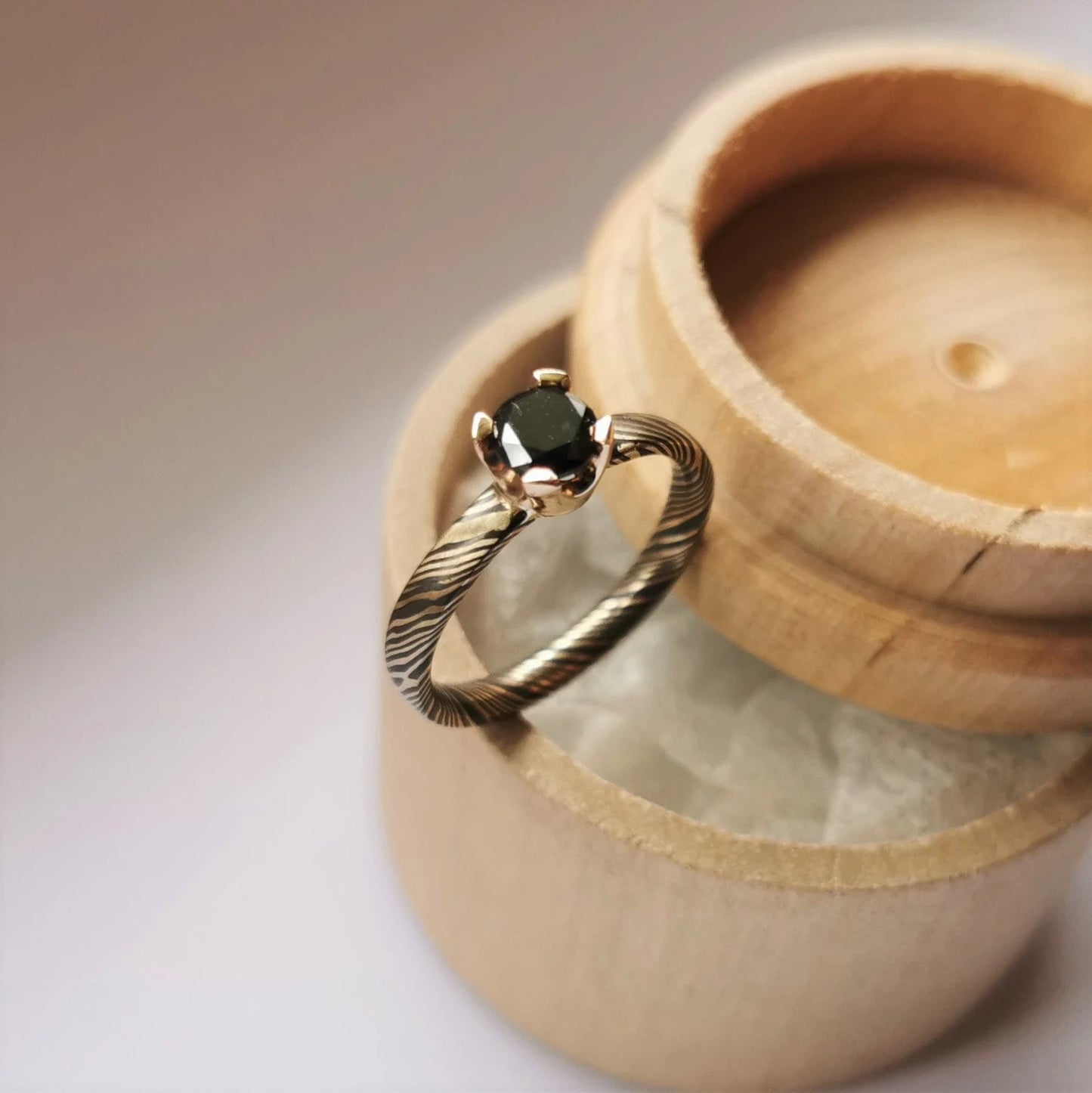 Unique 14k Gold Mokume Gane Engagement Ring. ATDesignStudio