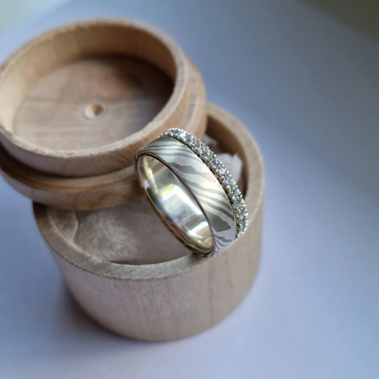 Unique Shibuichi-Sterling Silver Mokume-Gane Band.