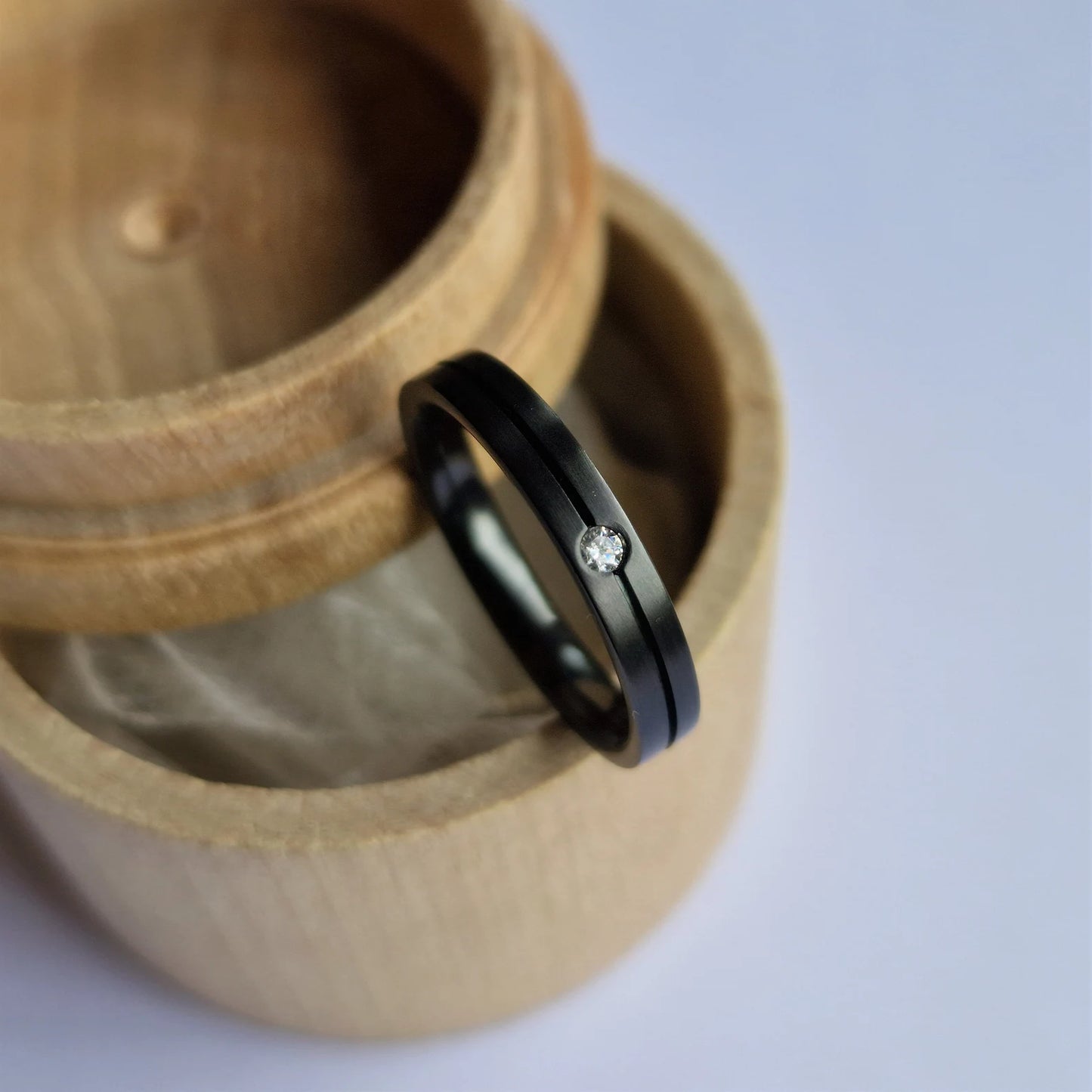 Flush Set Black Zirconium Band. Minimalist Stacking Ring.