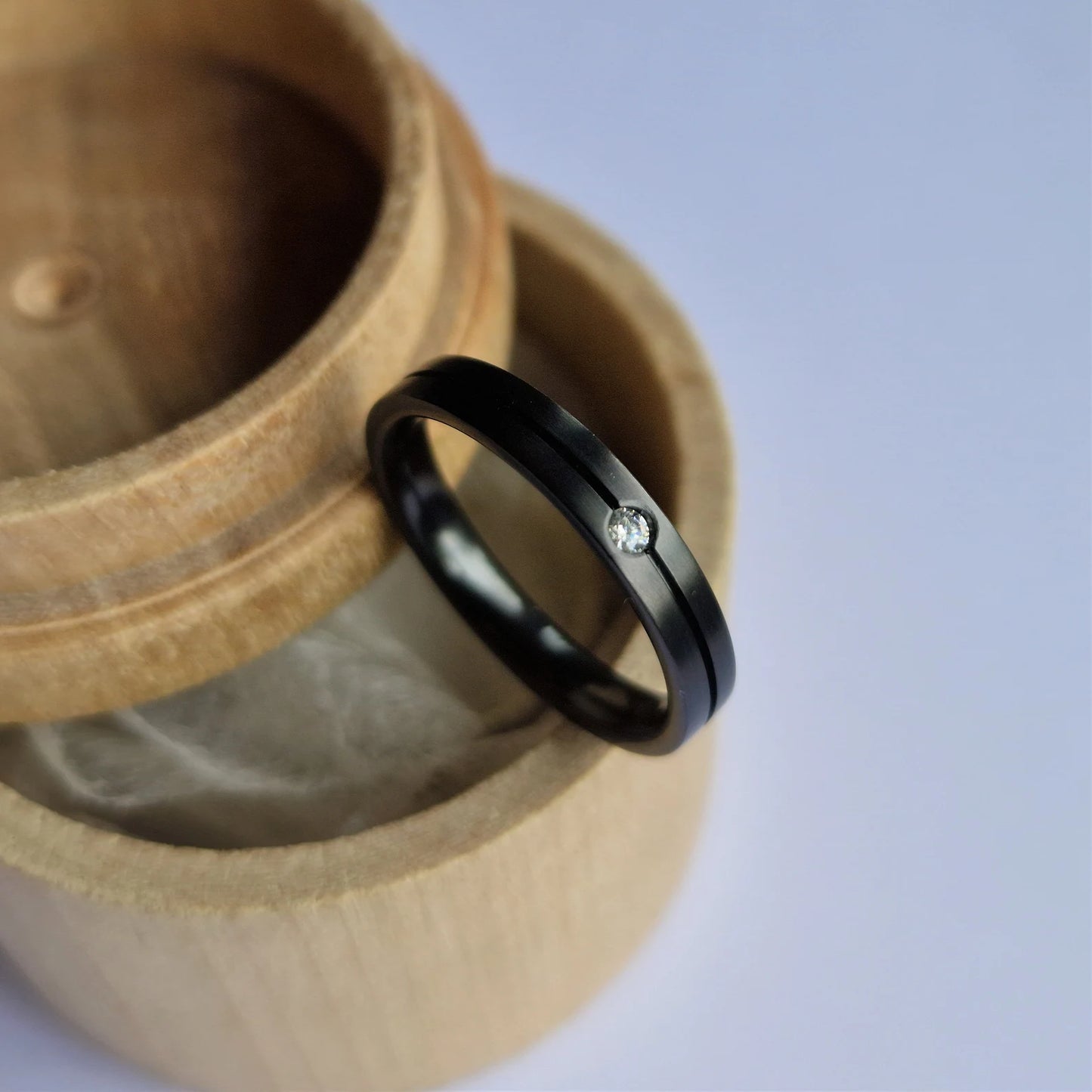 Flush Set Black Zirconium Band. Minimalist Stacking Ring.