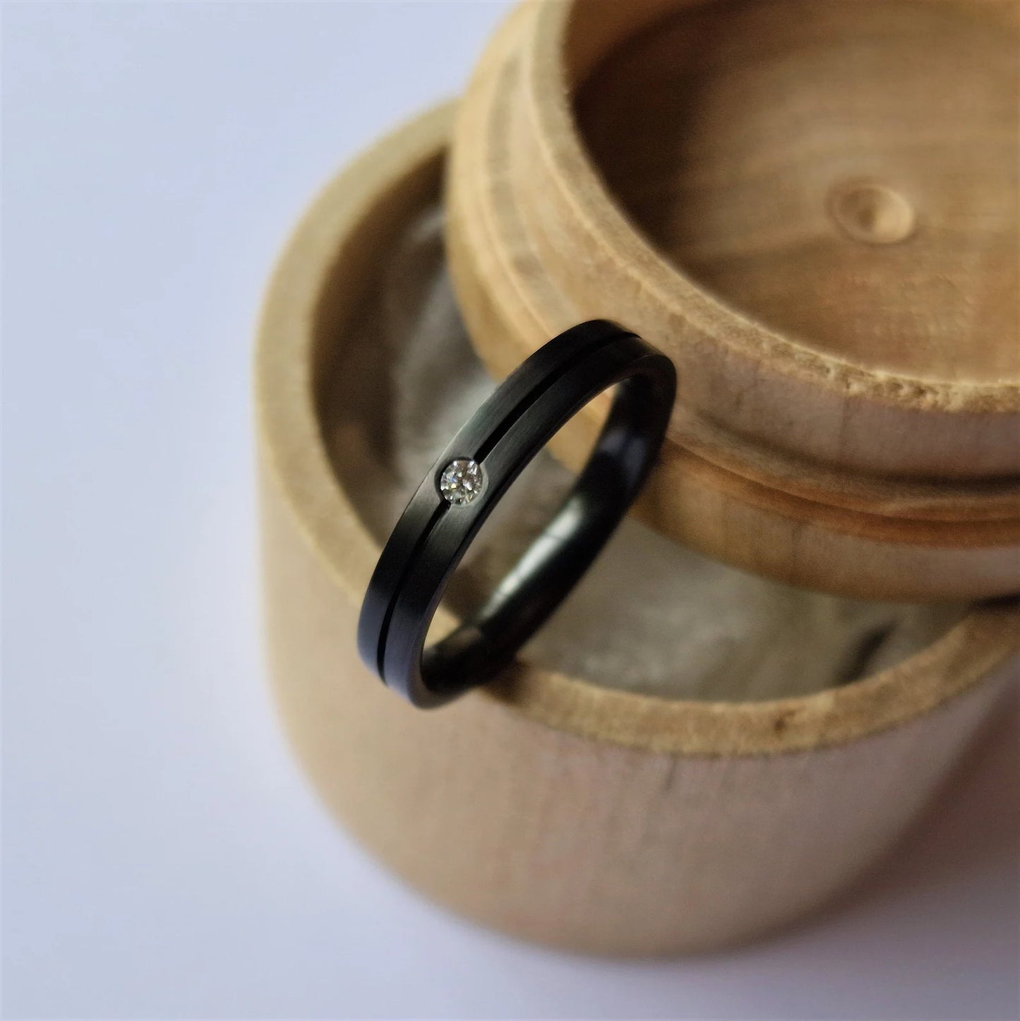 Flush Set Black Zirconium Band. Minimalist Stacking Ring.