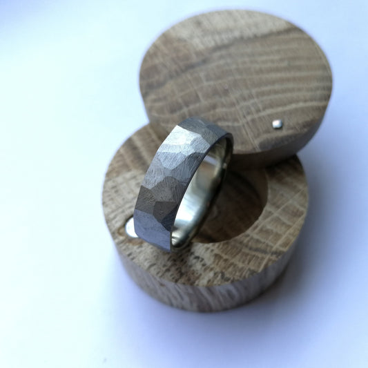 Handmade Rough Finish Faceted Titanium Ring.