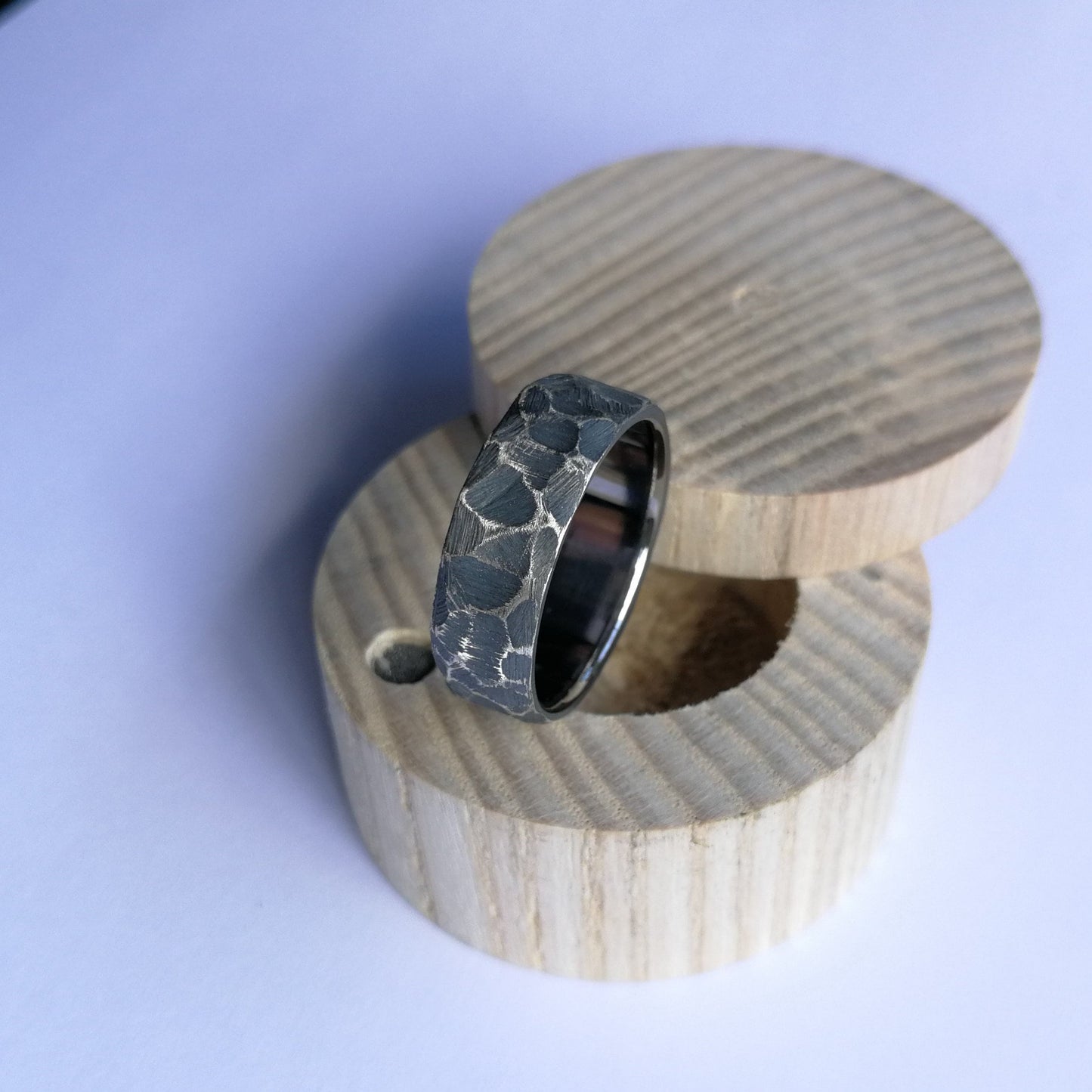 Unique Handmade Rough Finish Oxidized Silver Ring with Titanium Lining.