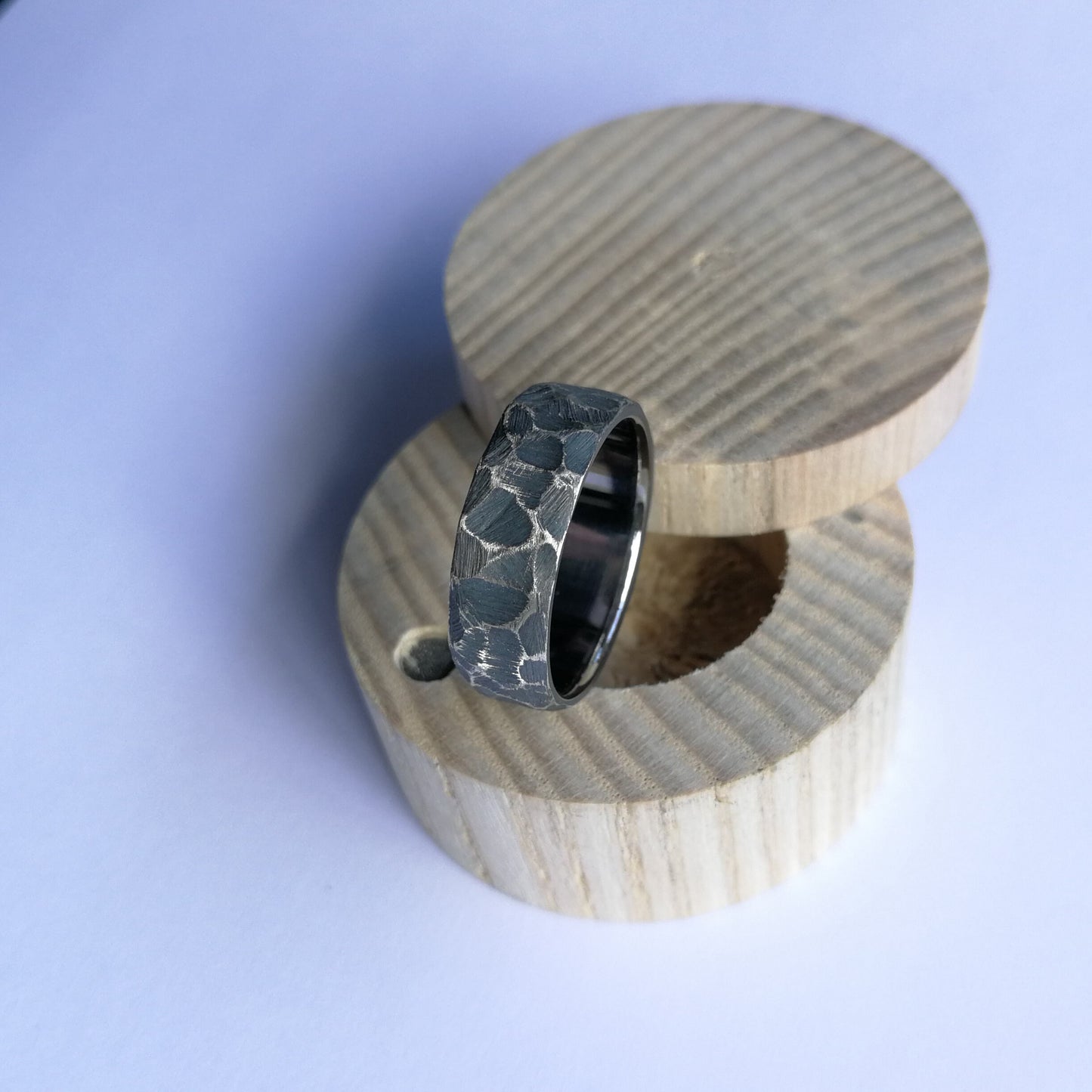 Unique Handmade Rough Finish Oxidized Silver Ring with Titanium Lining.