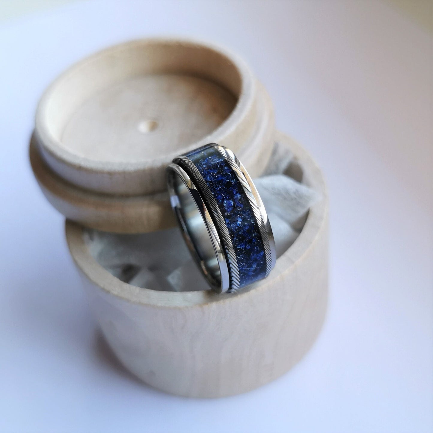 Unique Handmade Titanium and Stainless Damascus Steel Spinner Ring "Night's sky".