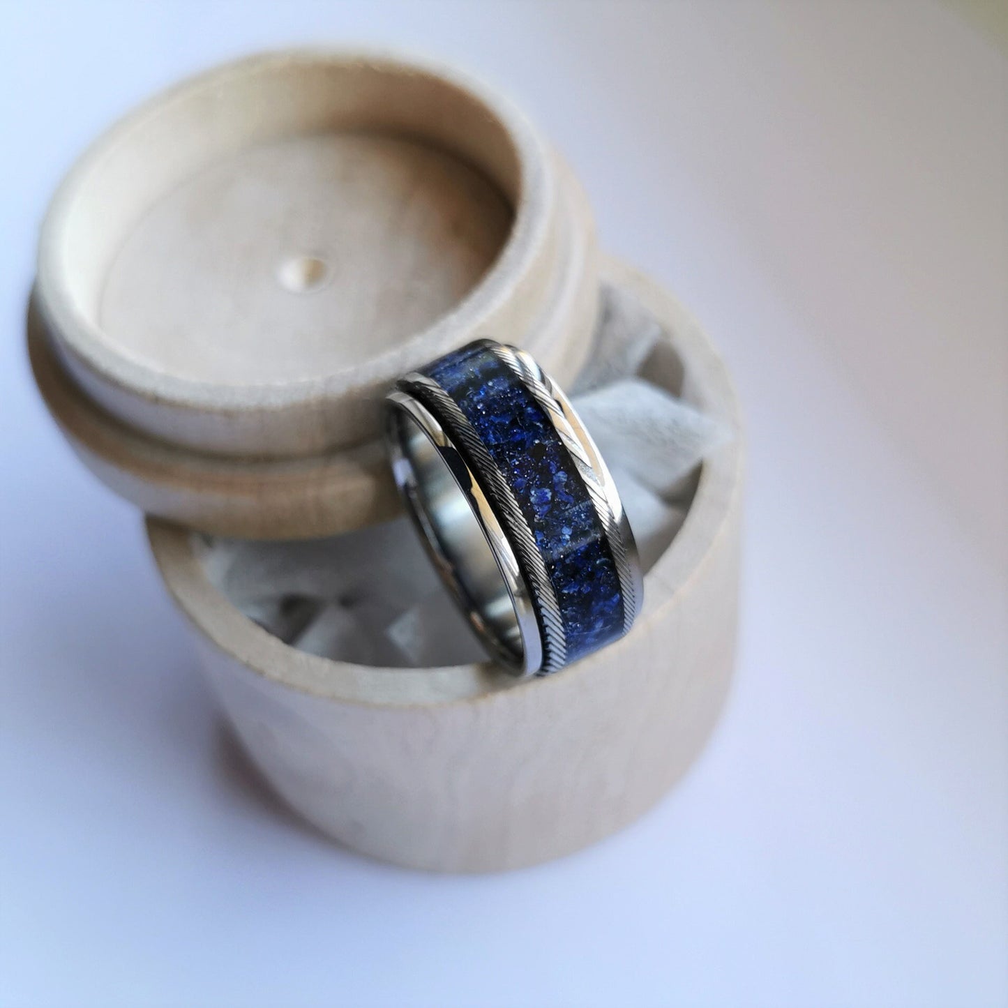 Unique Handmade Titanium and Stainless Damascus Steel Spinner Ring "Night's sky".