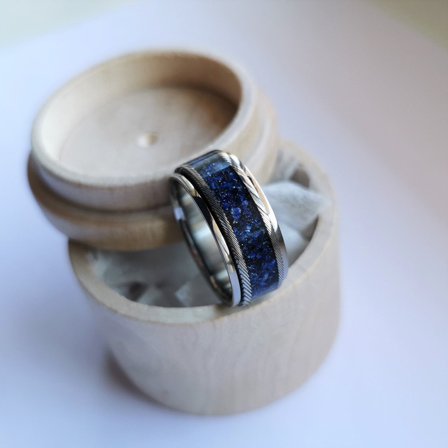 Unique Handmade Titanium and Stainless Damascus Steel Spinner Ring "Night's sky".